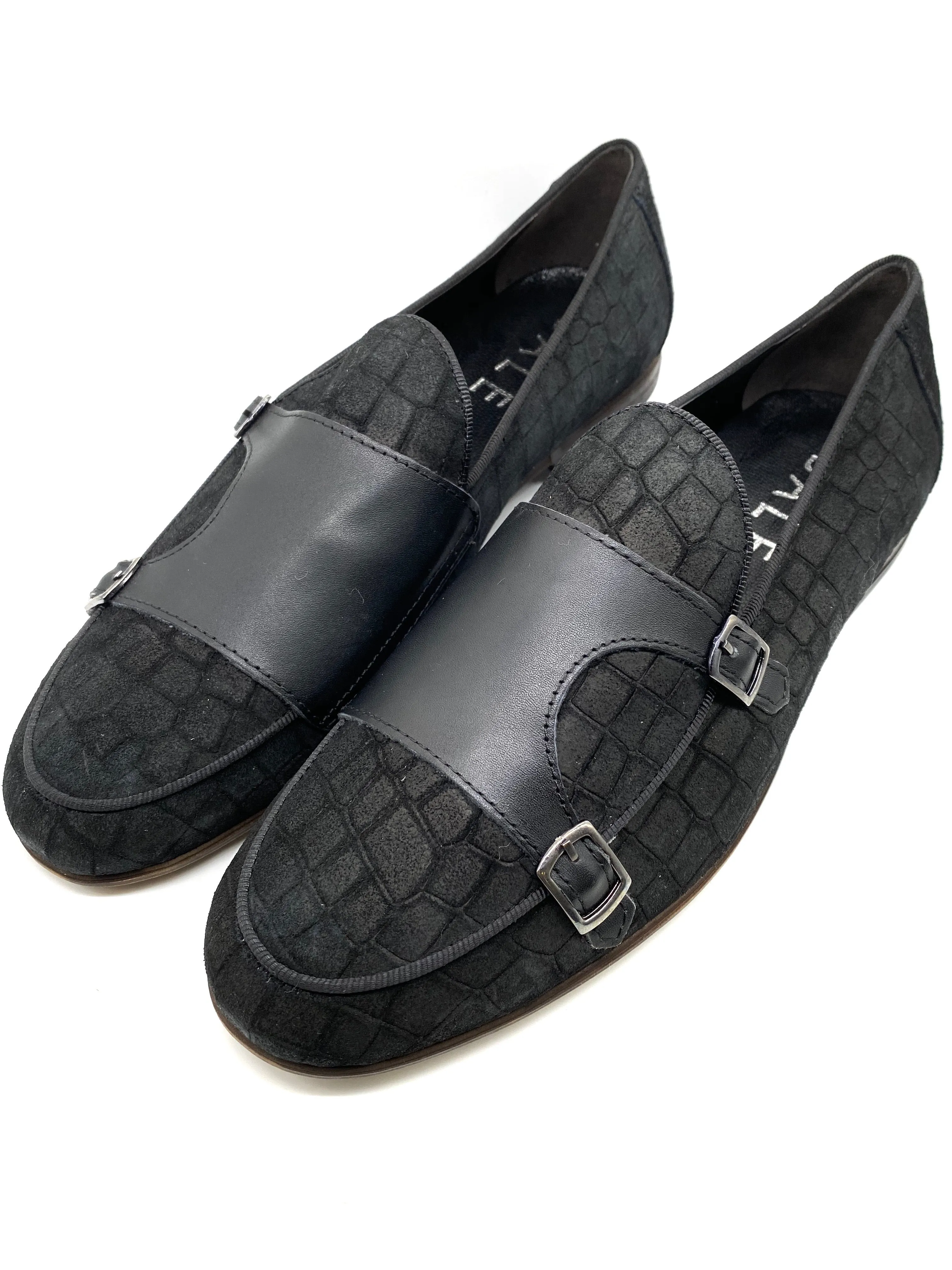 Monk Strap Croc Loafer Shoe - Black