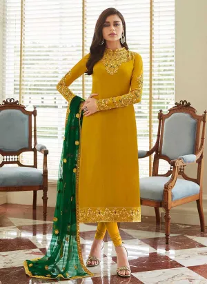 Mustard and Gold Embroidered Straight Pant Style Suit