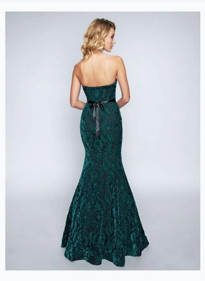 Nina Canacci 1454 Embroidered Strapless Trumpet Evening Dress