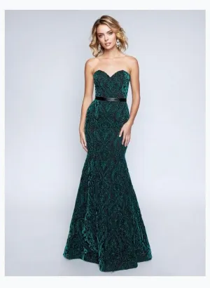 Nina Canacci 1454 Embroidered Strapless Trumpet Evening Dress