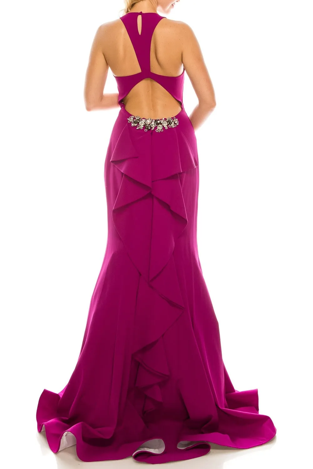 Odrella 4225 Fuchsia Trumpet Evening Gown with Open Back