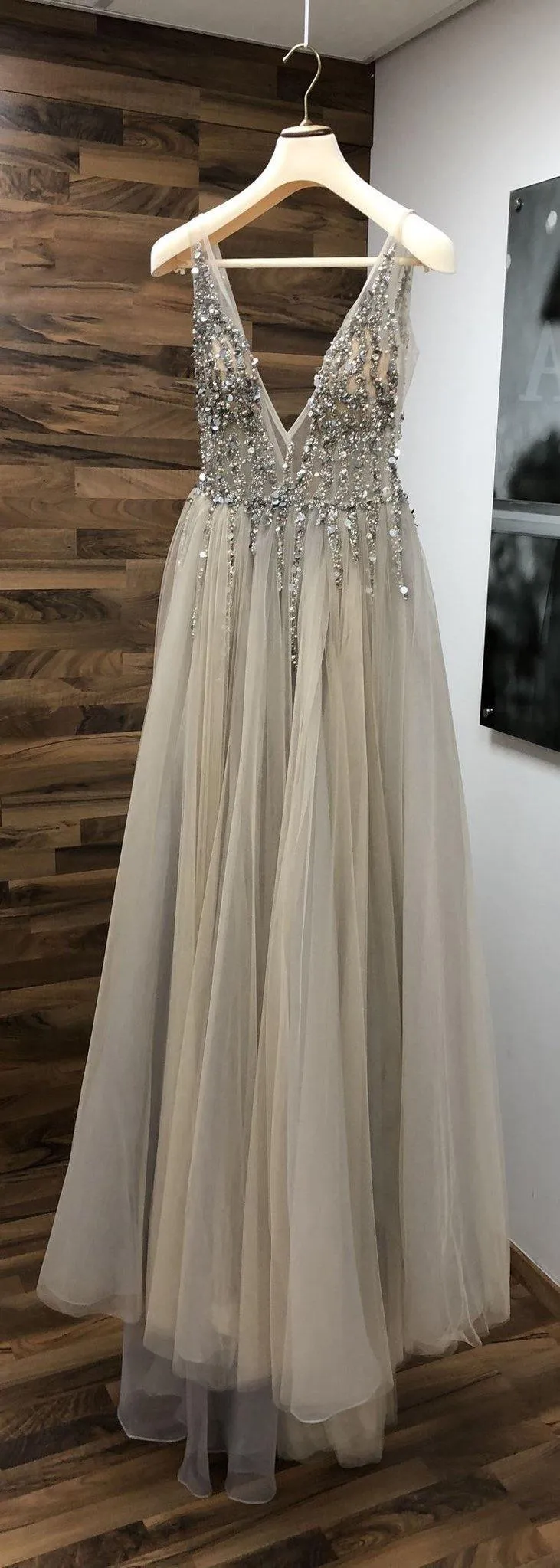 Open Back Prom Dresses Deep V-neck Long Saprkly Slit Prom Dress Sexy Evening Dress TP0966