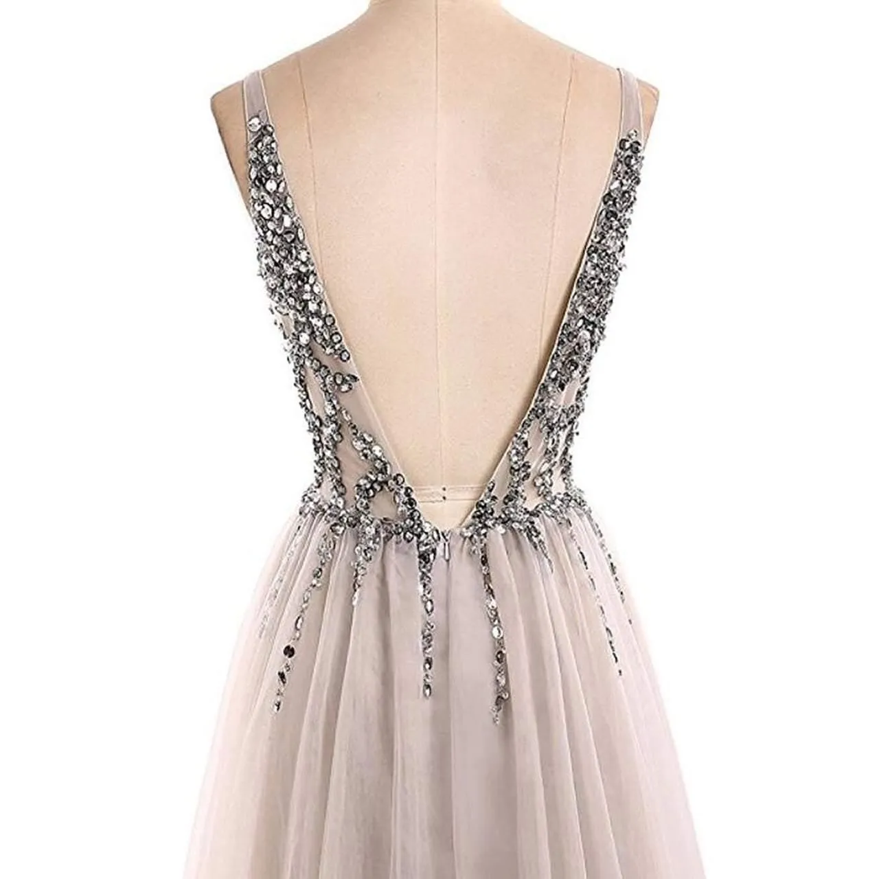 Open Back Prom Dresses Deep V-neck Long Saprkly Slit Prom Dress Sexy Evening Dress TP0966