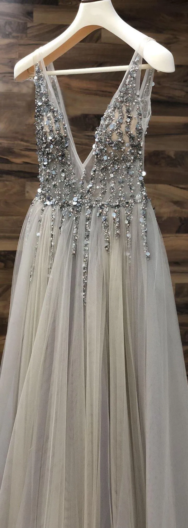 Open Back Prom Dresses Deep V-neck Long Saprkly Slit Prom Dress Sexy Evening Dress TP0966