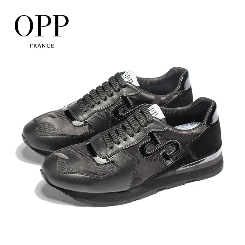 OPP Hommes Chaussures Grande Taille Chaussures de Sport De Mode Hommes Camouflage Chaussures À Lacets Casual Confortable Véritable Sneaker En Cuir