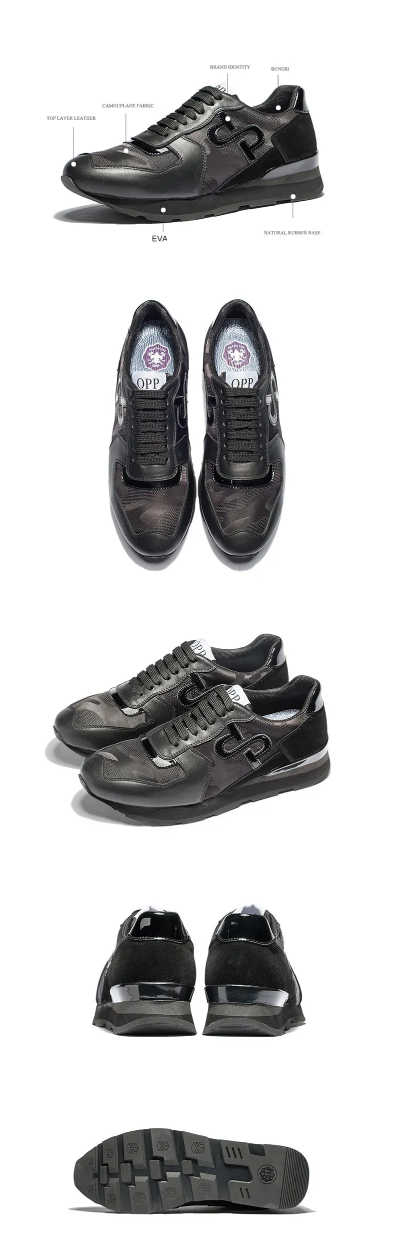 OPP Hommes Chaussures Grande Taille Chaussures de Sport De Mode Hommes Camouflage Chaussures À Lacets Casual Confortable Véritable Sneaker En Cuir