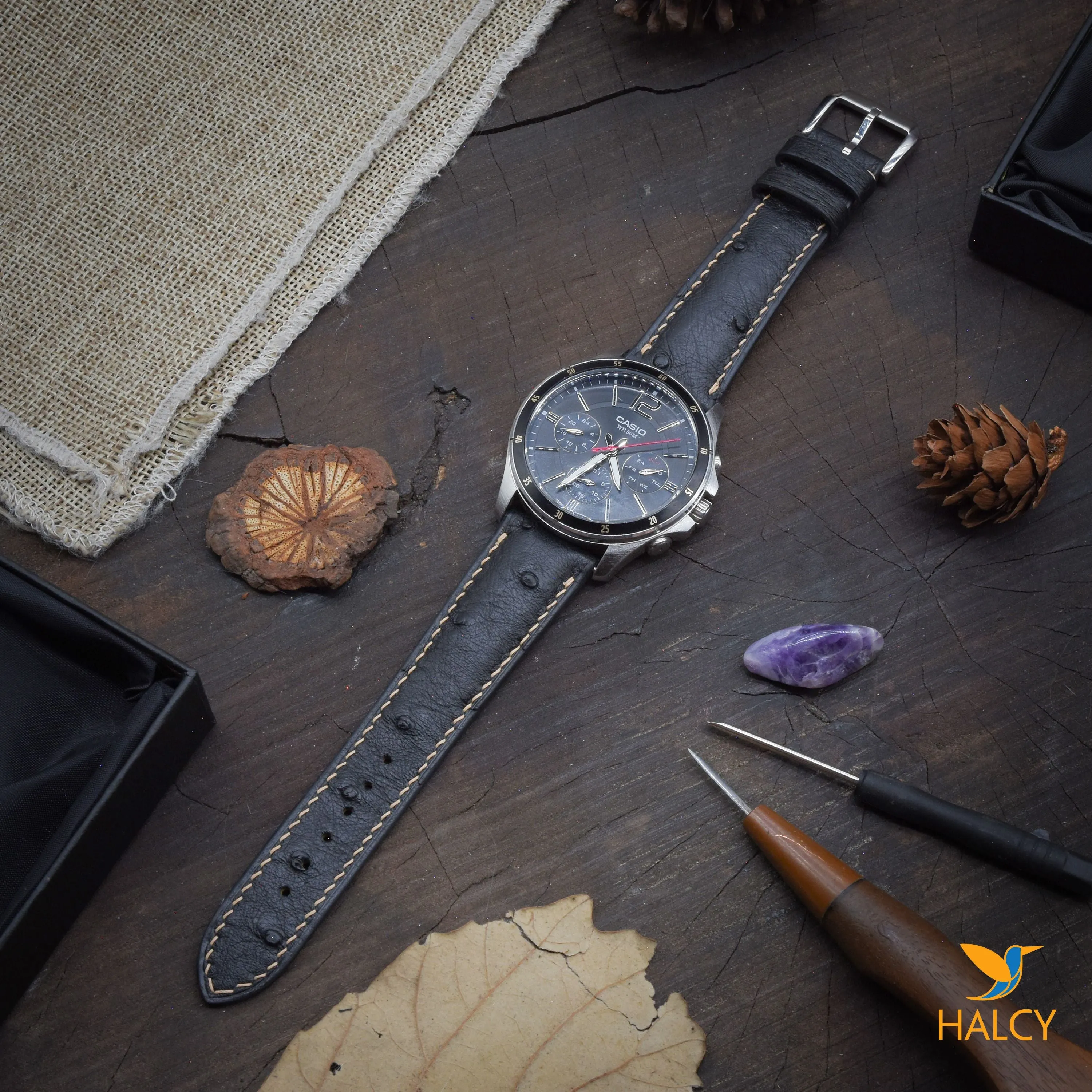 Ostrich Leather Watch strap with quick-release spring bars. Choice of Width - 16mm, 18mm, 20mm, 22mm, 24mm, Etc..