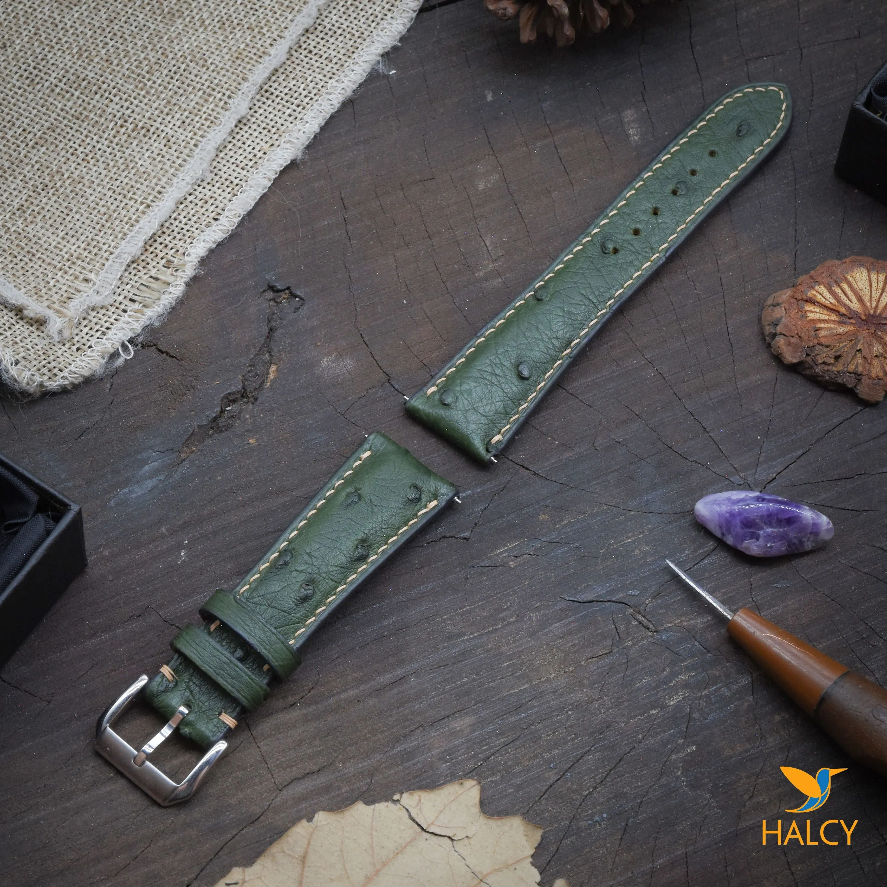 Ostrich Leather Watch strap with quick-release spring bars. Choice of Width - 16mm, 18mm, 20mm, 22mm, 24mm, Etc..