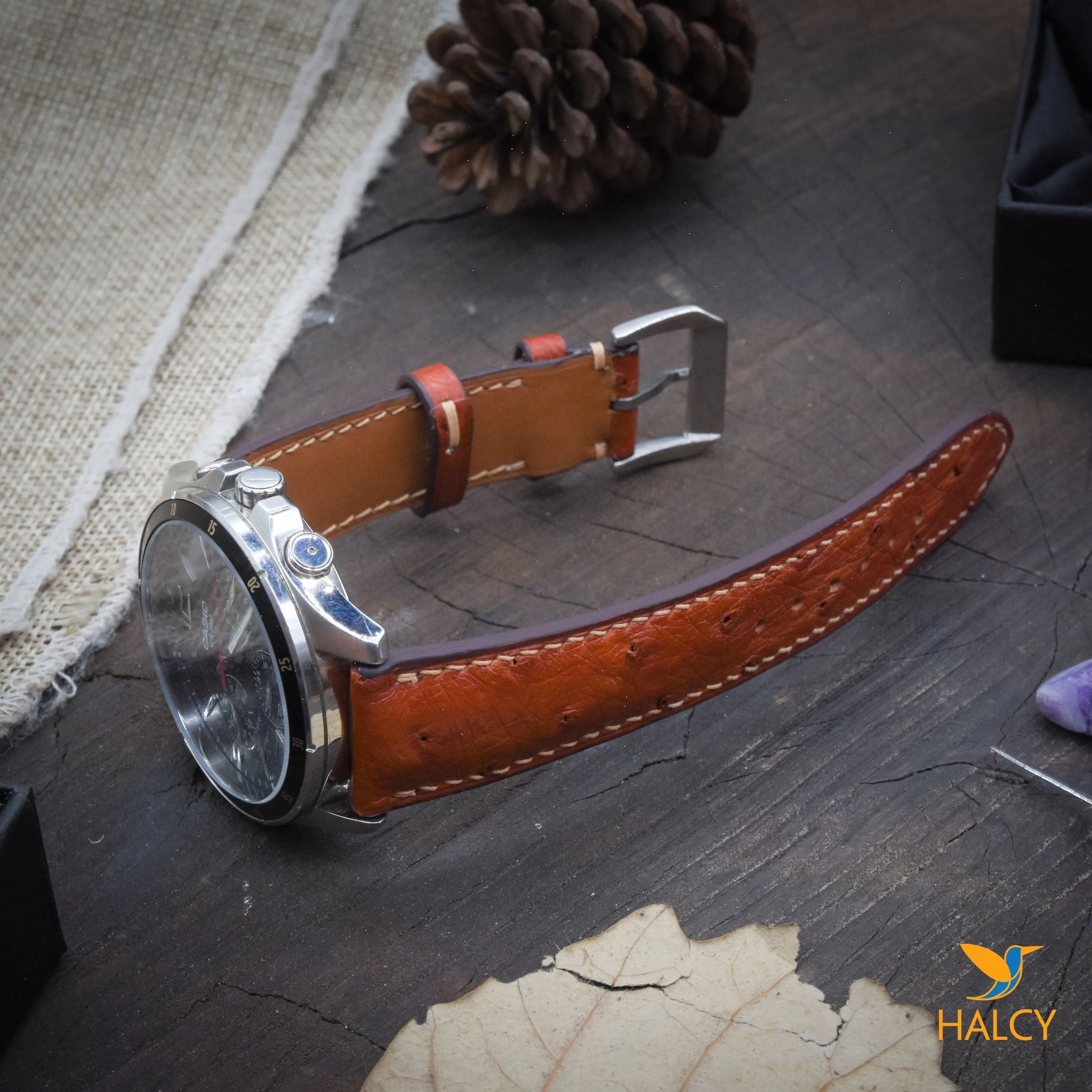 Ostrich Leather Watch strap with quick-release spring bars. Choice of Width - 16mm, 18mm, 20mm, 22mm, 24mm, Etc..