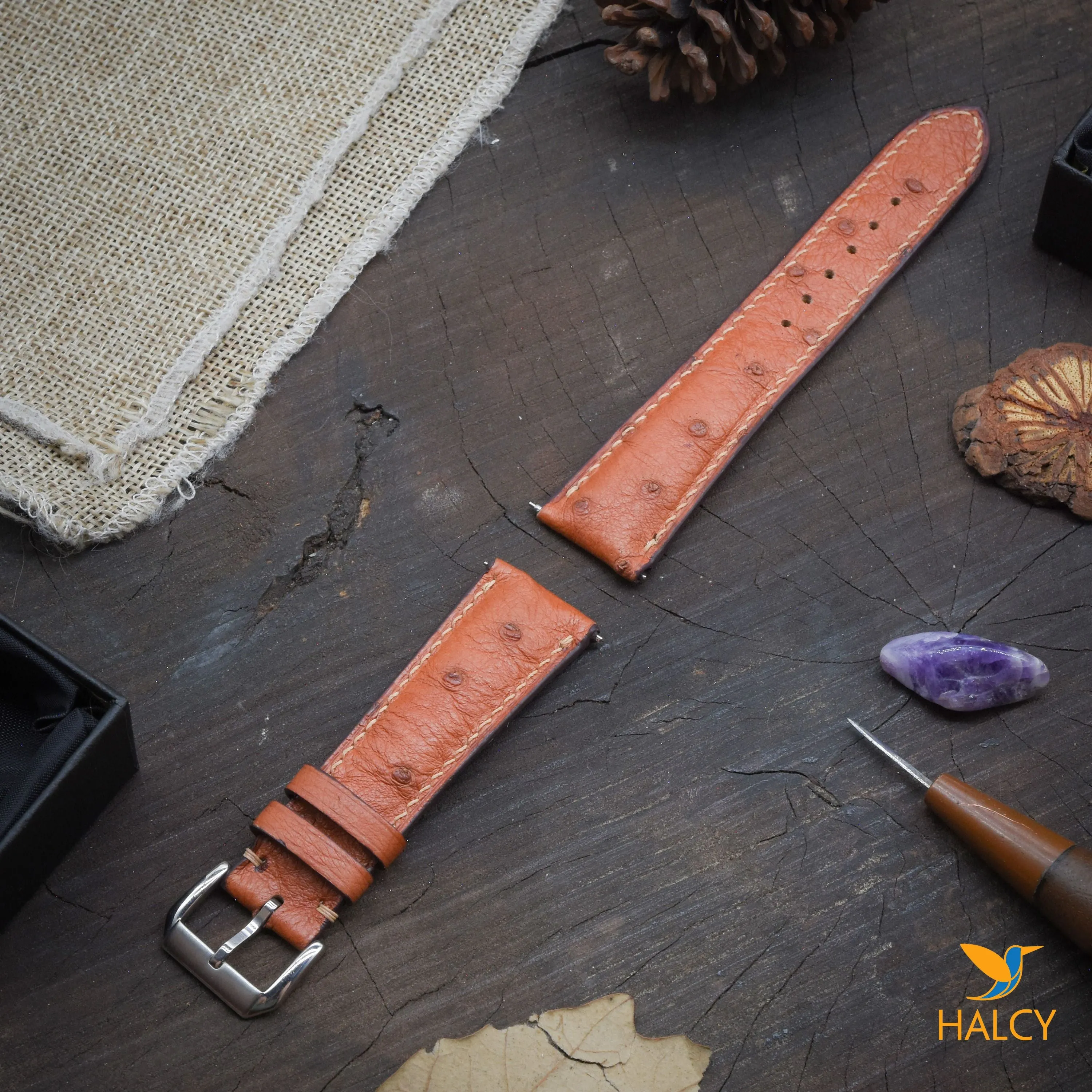 Ostrich Leather Watch strap with quick-release spring bars. Choice of Width - 16mm, 18mm, 20mm, 22mm, 24mm, Etc..