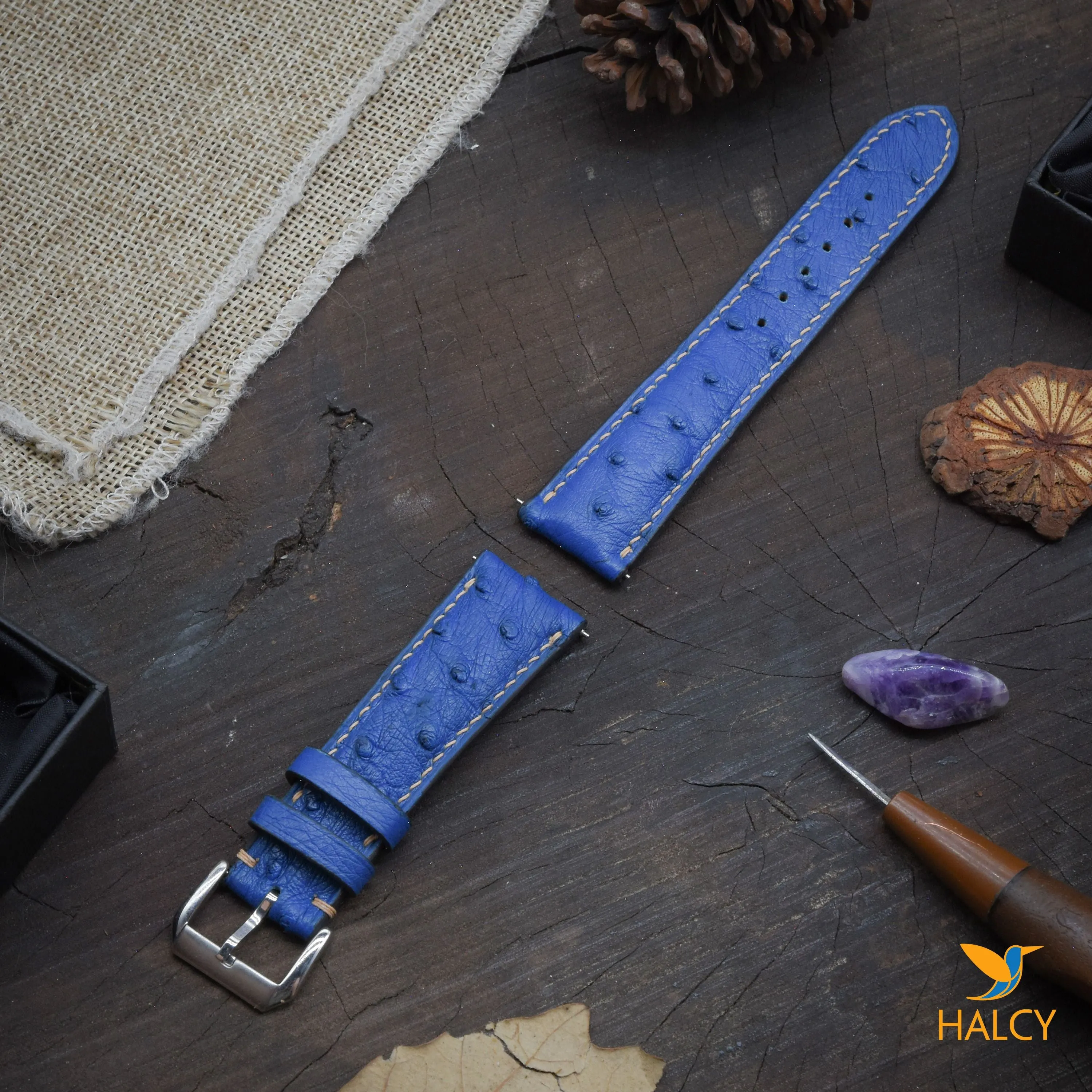 Ostrich Leather Watch strap with quick-release spring bars. Choice of Width - 16mm, 18mm, 20mm, 22mm, 24mm, Etc..