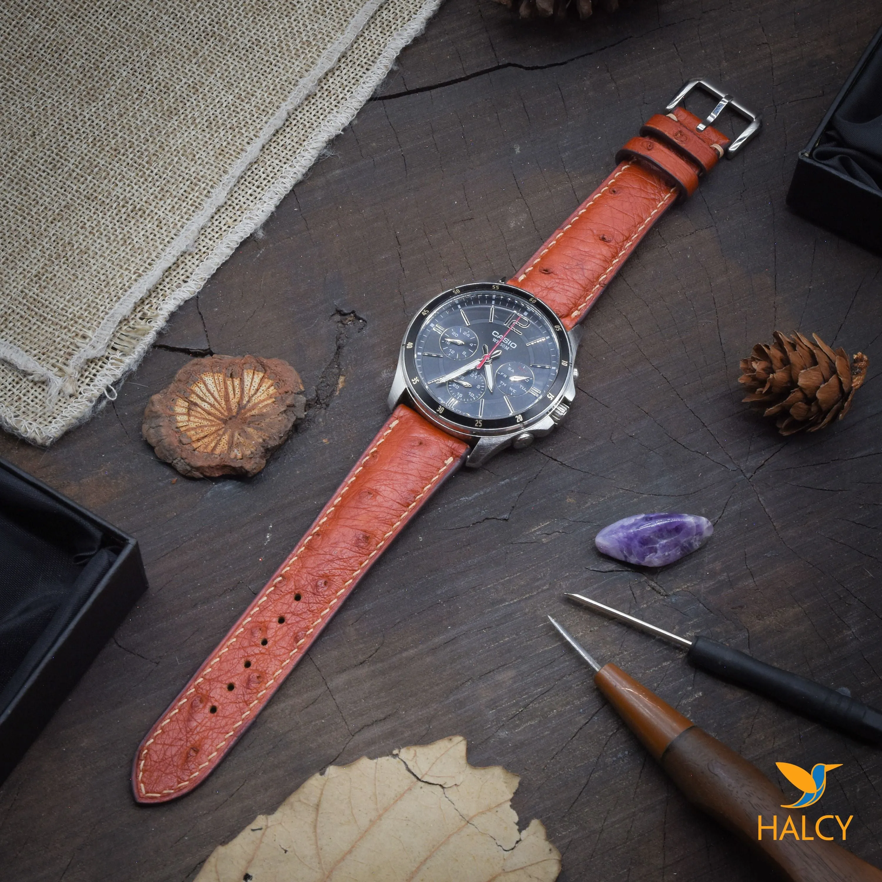 Ostrich Leather Watch strap with quick-release spring bars. Choice of Width - 16mm, 18mm, 20mm, 22mm, 24mm, Etc..