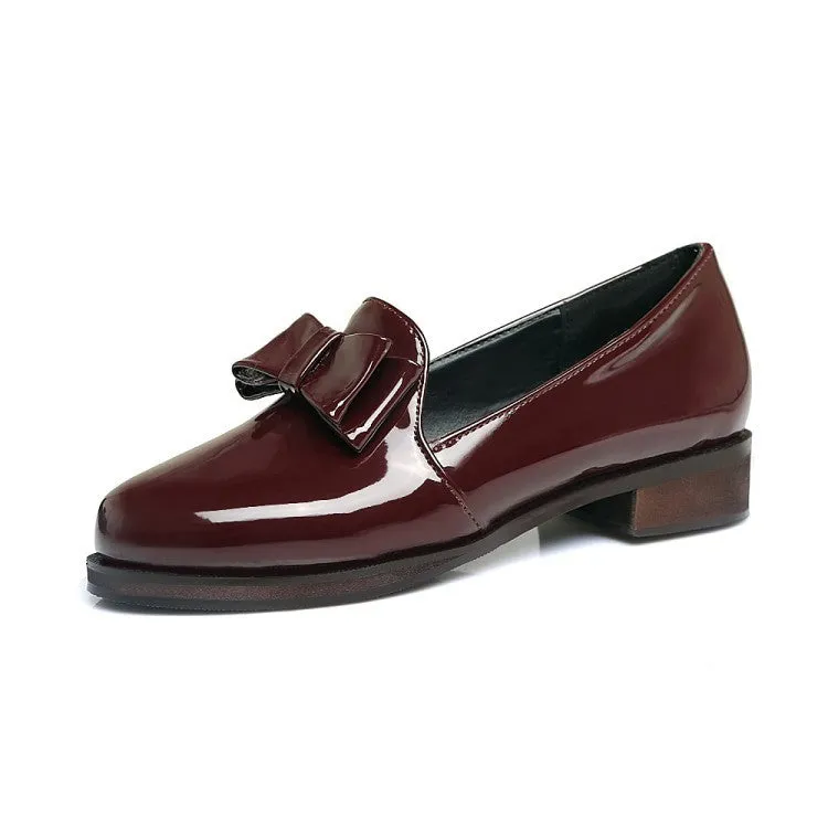 Patent Leather Bow Medium Heel Shoes for Woman 6236