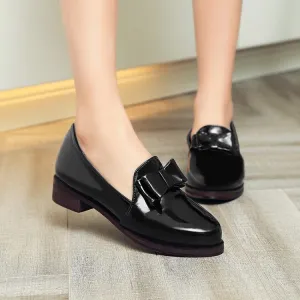 Patent Leather Bow Medium Heel Shoes for Woman 6236
