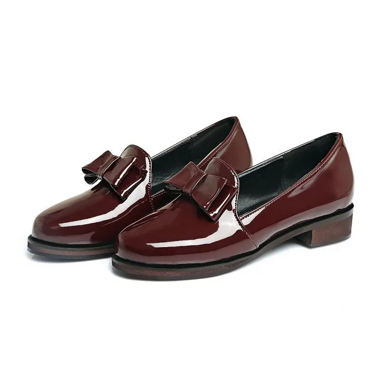 Patent Leather Bow Medium Heel Shoes for Woman 6236