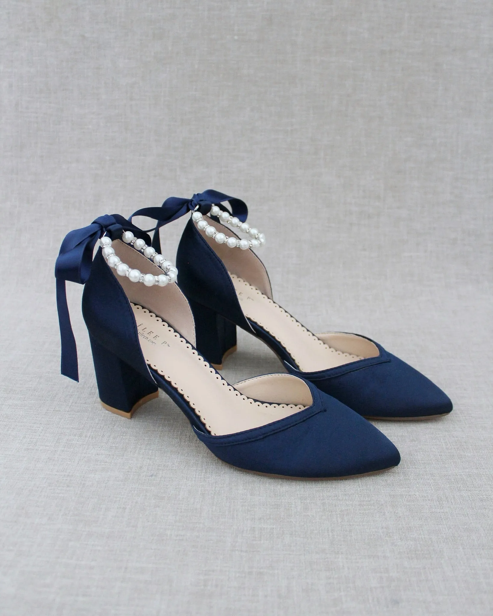 Pearl Ankle Strap Evening Block Heel