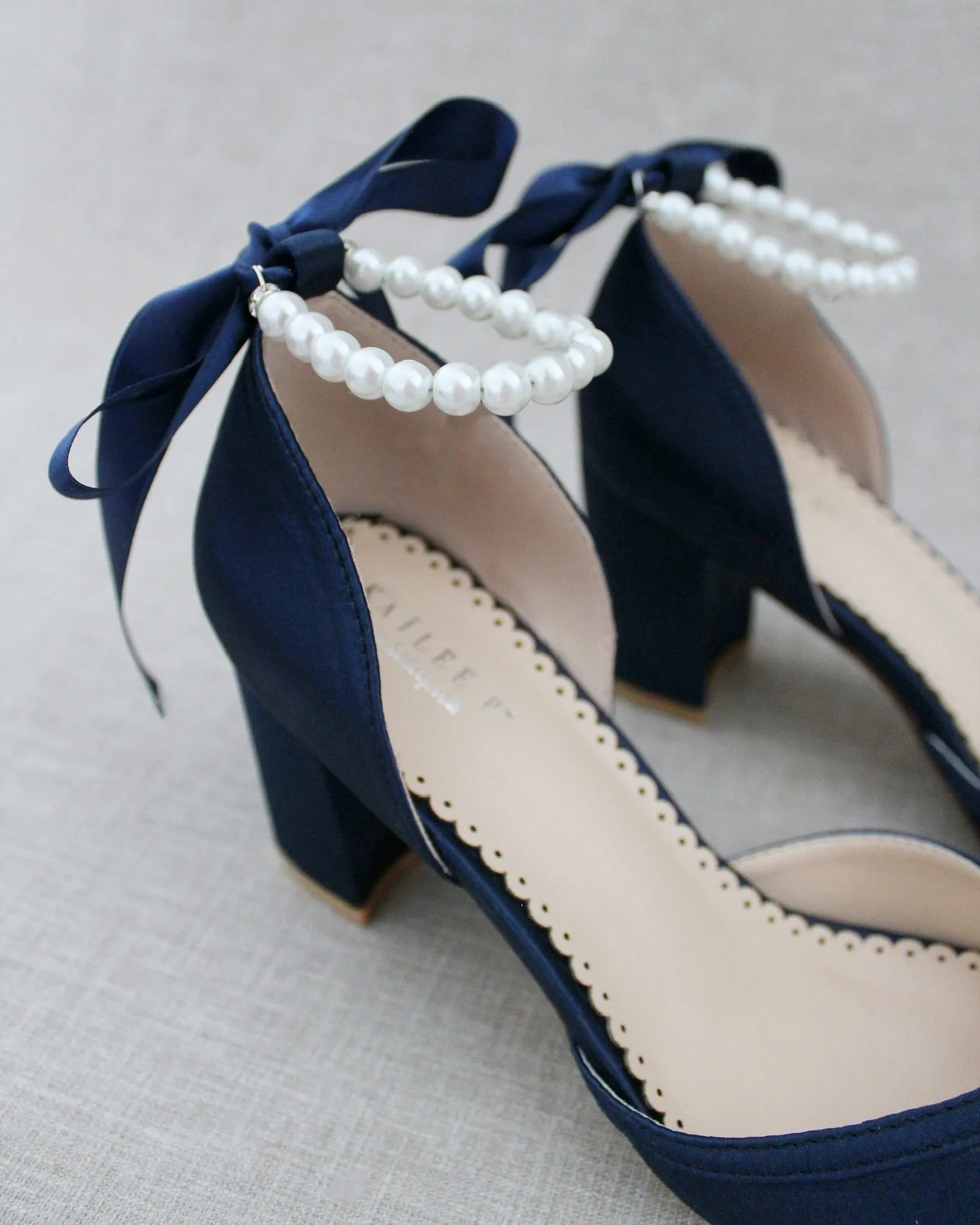 Pearl Ankle Strap Evening Block Heel