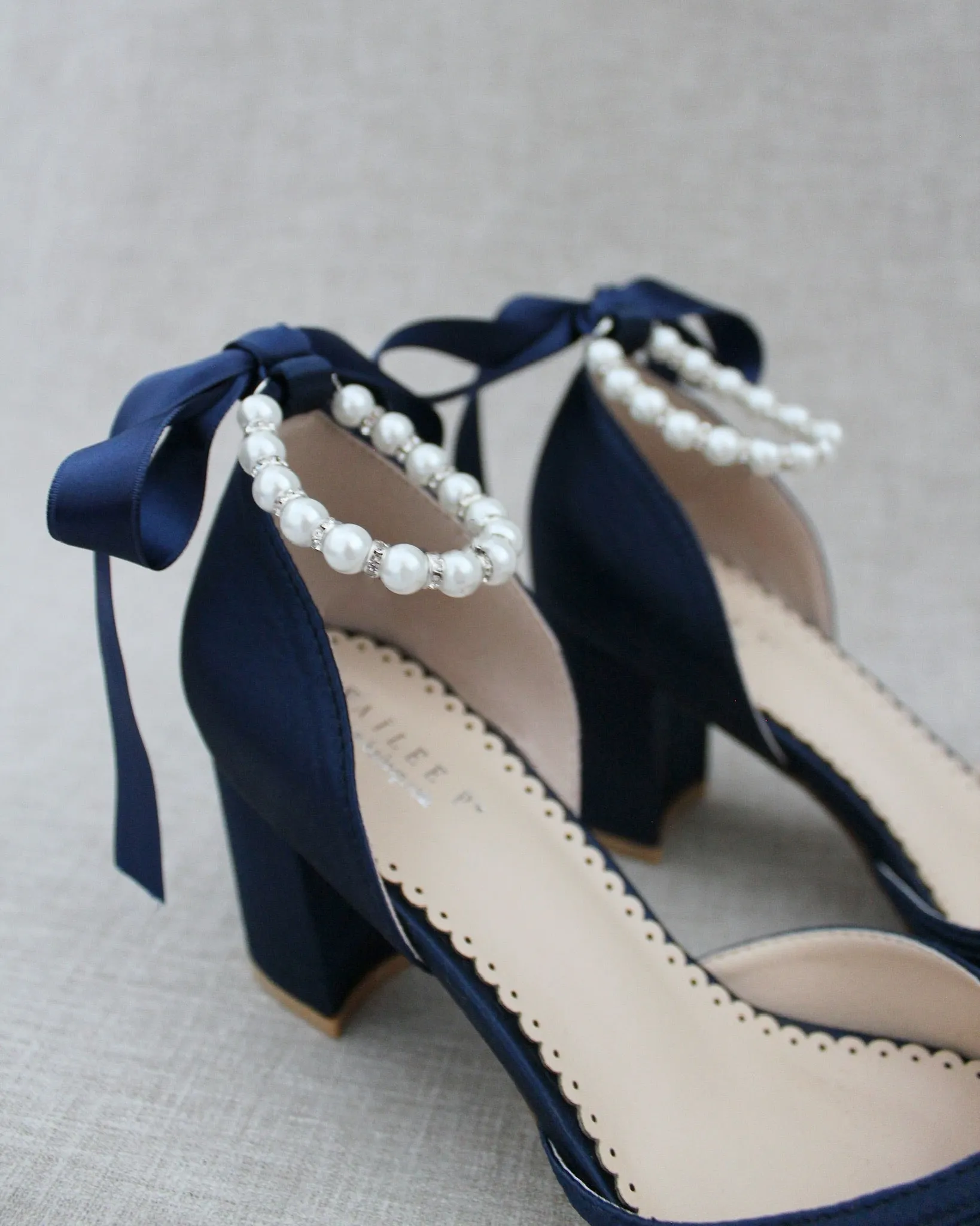 Pearl Ankle Strap Evening Block Heel
