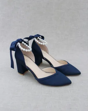 Pearl Ankle Strap Evening Block Heel