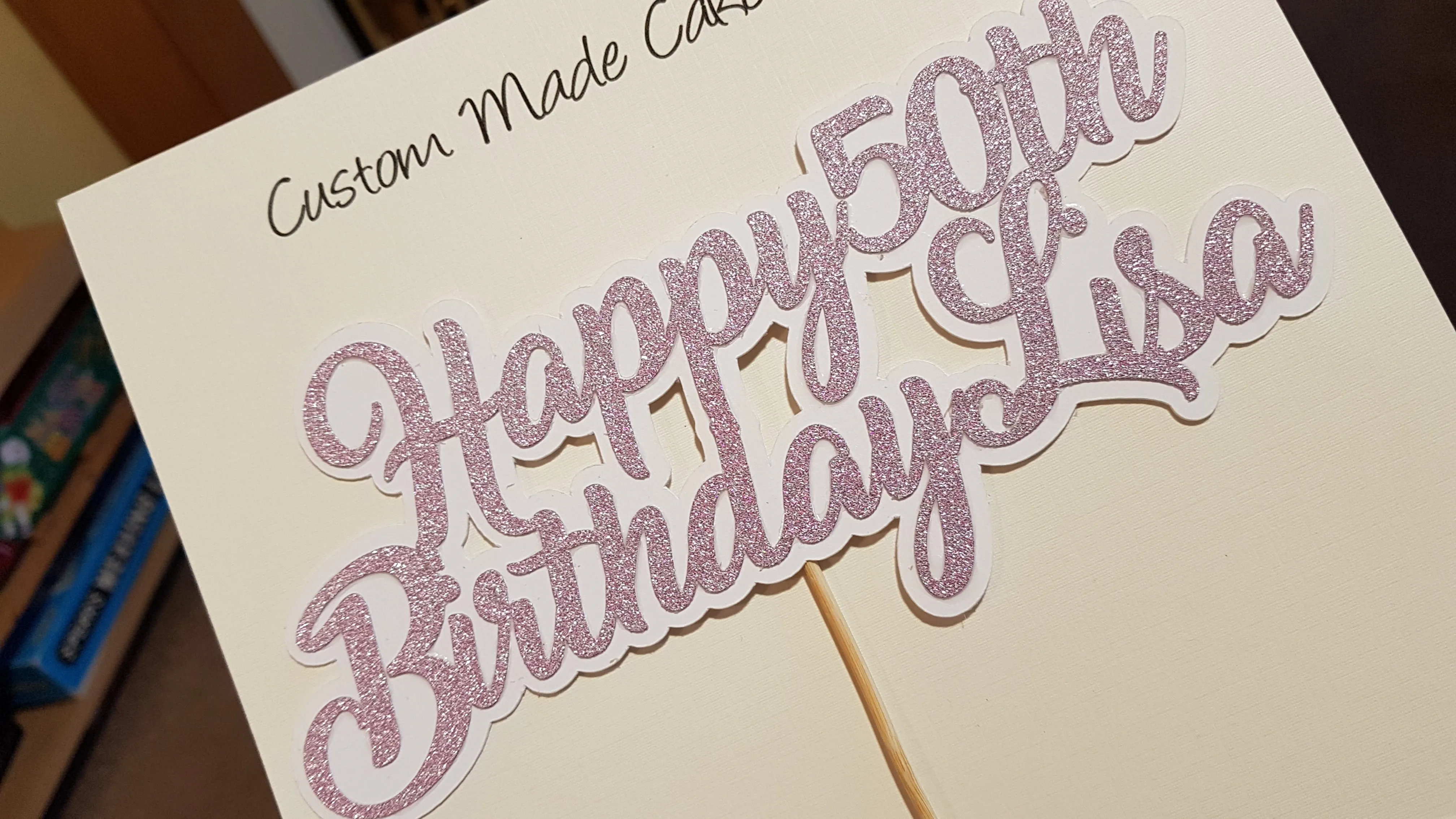 Personalised Glitter and Plain Card double Cake Topper