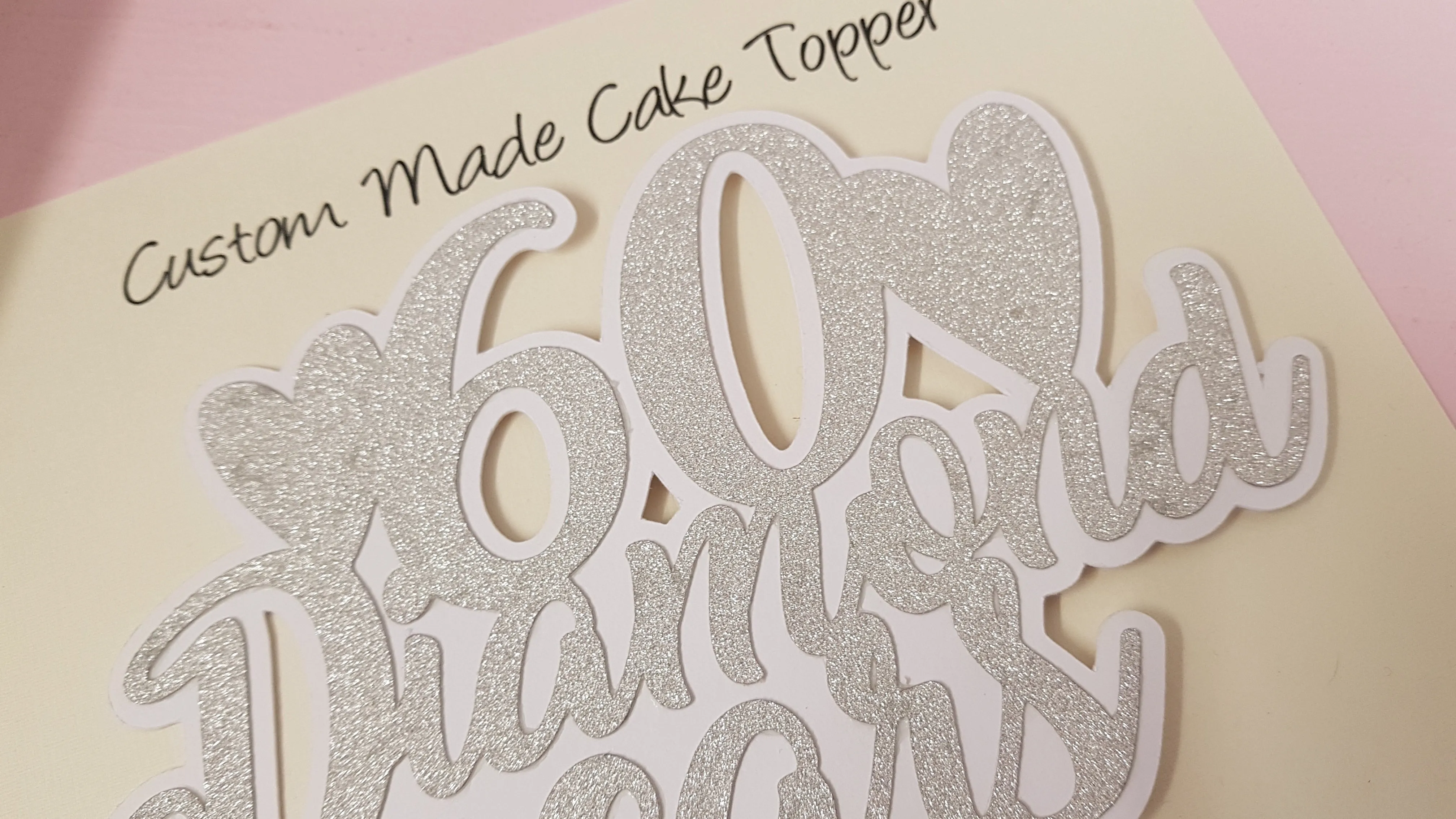 Personalised Glitter and Plain Card double Cake Topper