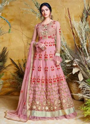 Pink Traditional Multi Embroidered Layered Bridal Anarkali Suit