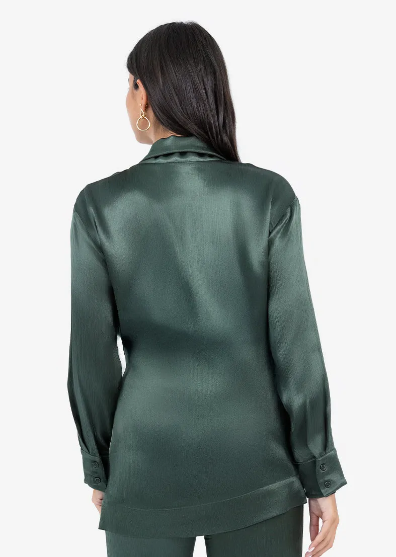 Plisse Side Tie Jacket Ivy Green Shiny