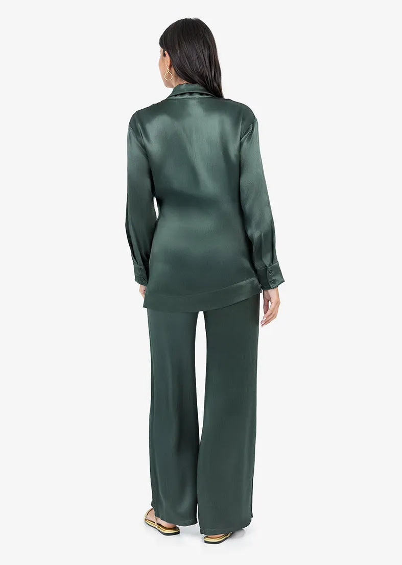 Plisse Side Tie Jacket Ivy Green Shiny