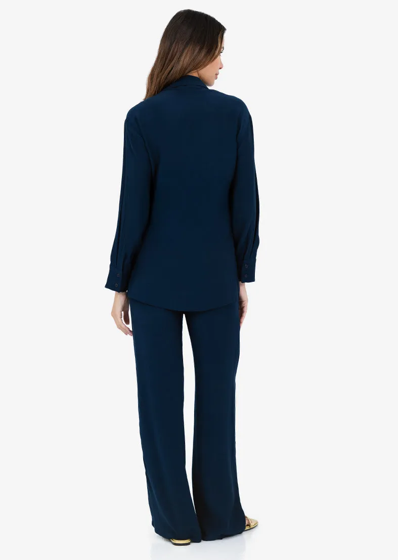 Plisse Side Tie Jacket Midnight Navy