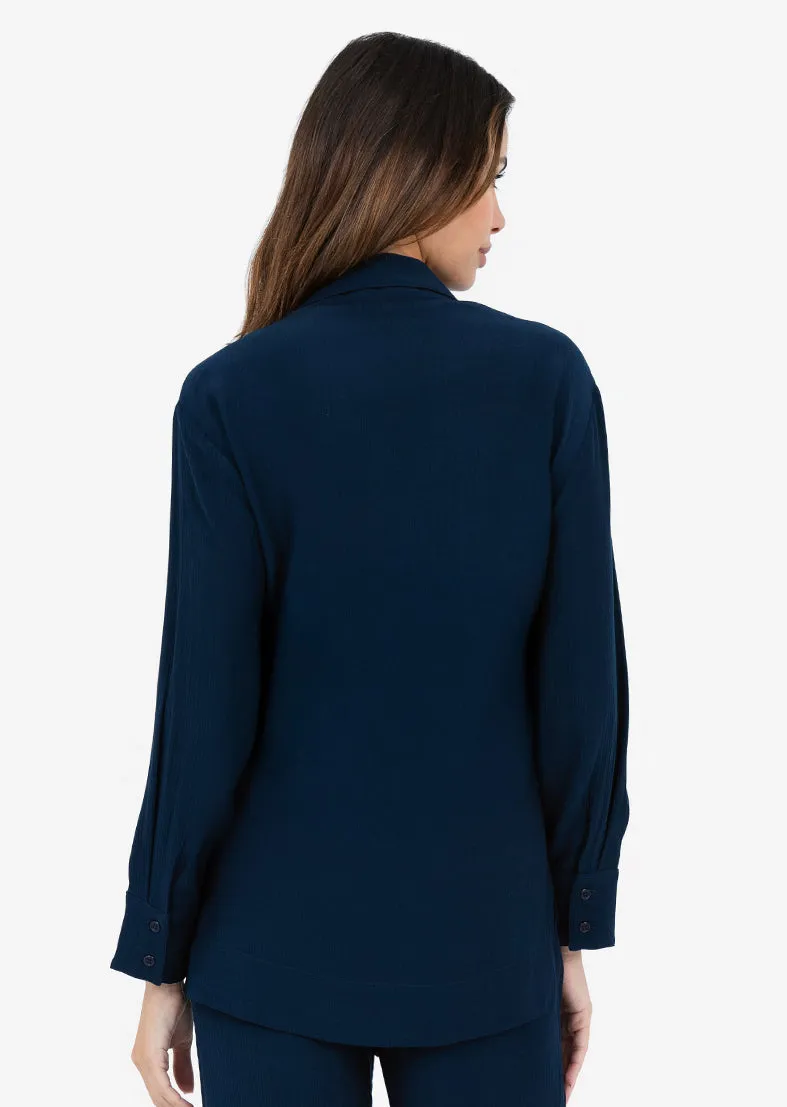 Plisse Side Tie Jacket Midnight Navy
