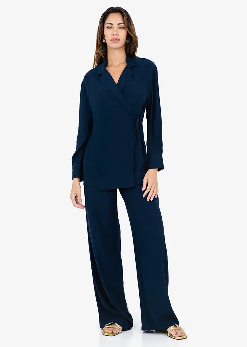 Plisse Side Tie Jacket Midnight Navy