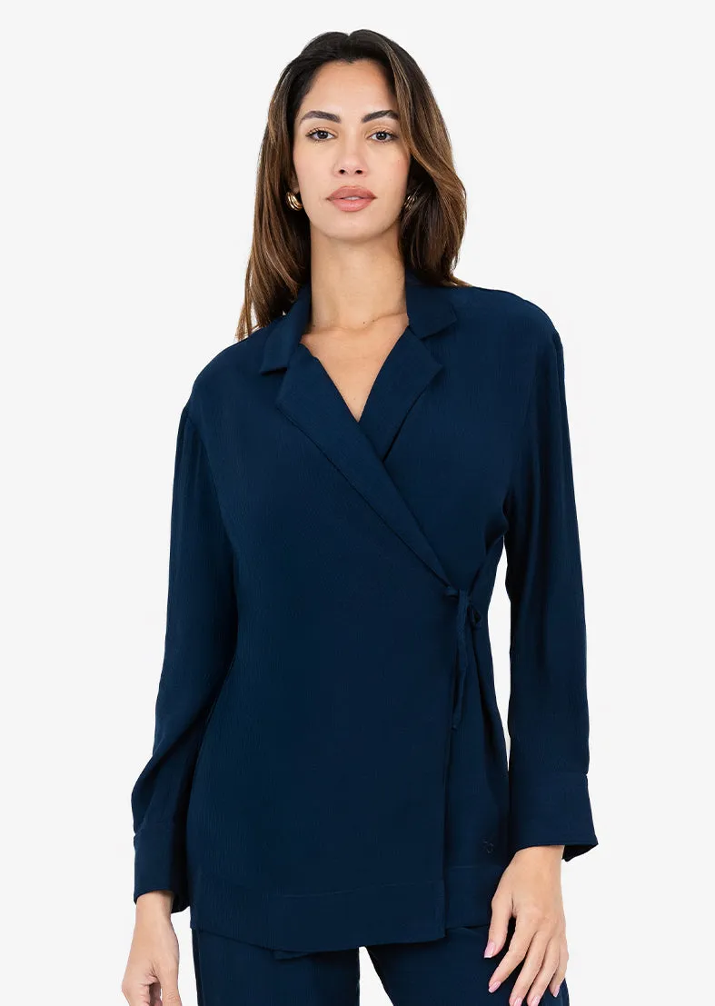 Plisse Side Tie Jacket Midnight Navy