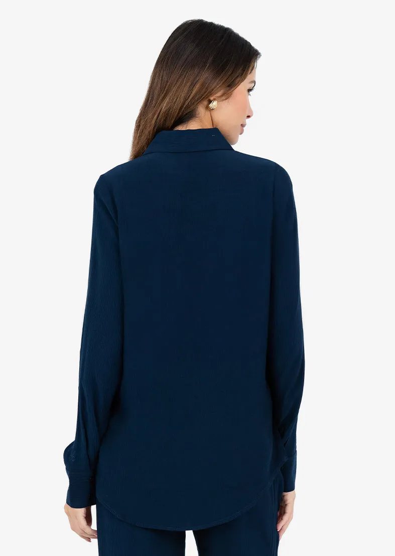 Plisse Split Hem Shirt Midnight Navy