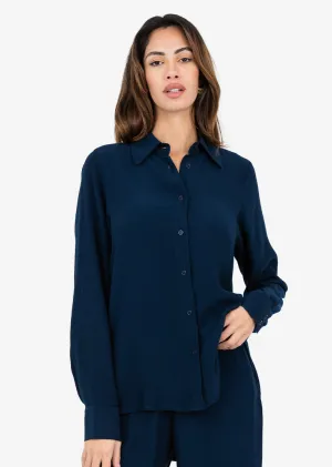 Plisse Split Hem Shirt Midnight Navy