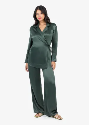 Plisse Wide Leg Pant Ivy Green Shiny