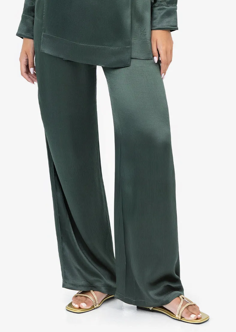Plisse Wide Leg Pant Ivy Green Shiny