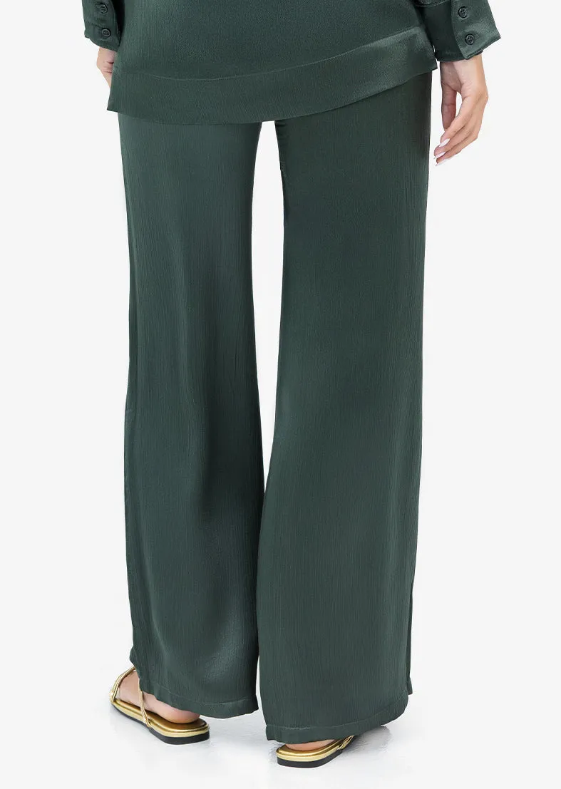 Plisse Wide Leg Pant Ivy Green Shiny
