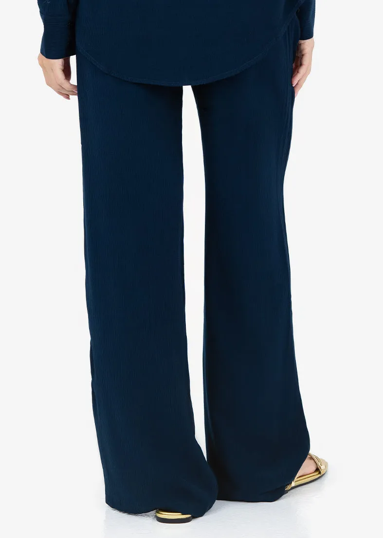 Plisse Wide Leg Pant Midnight Navy