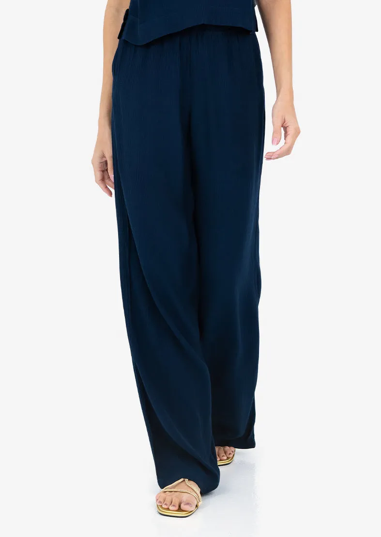 Plisse Wide Leg Pant Midnight Navy