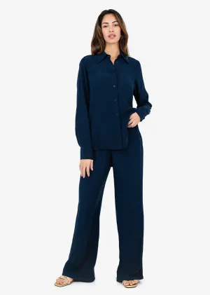Plisse Wide Leg Pant Midnight Navy