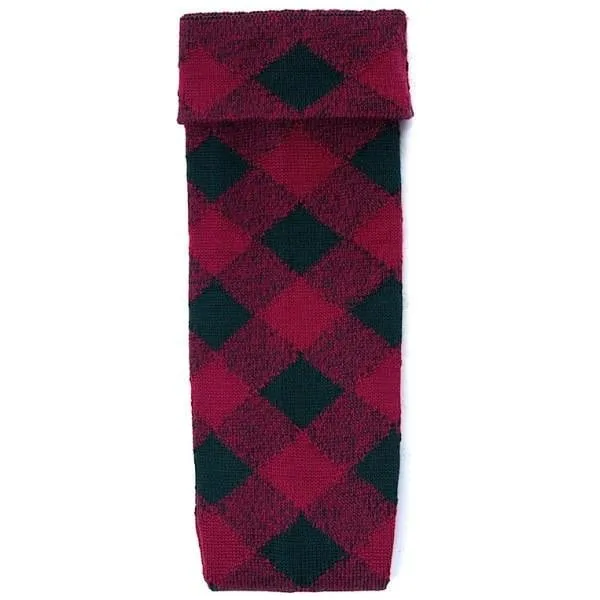 Premium Merino Wool Full Evening Diced Kilt Hose - Claret and Tartan Green