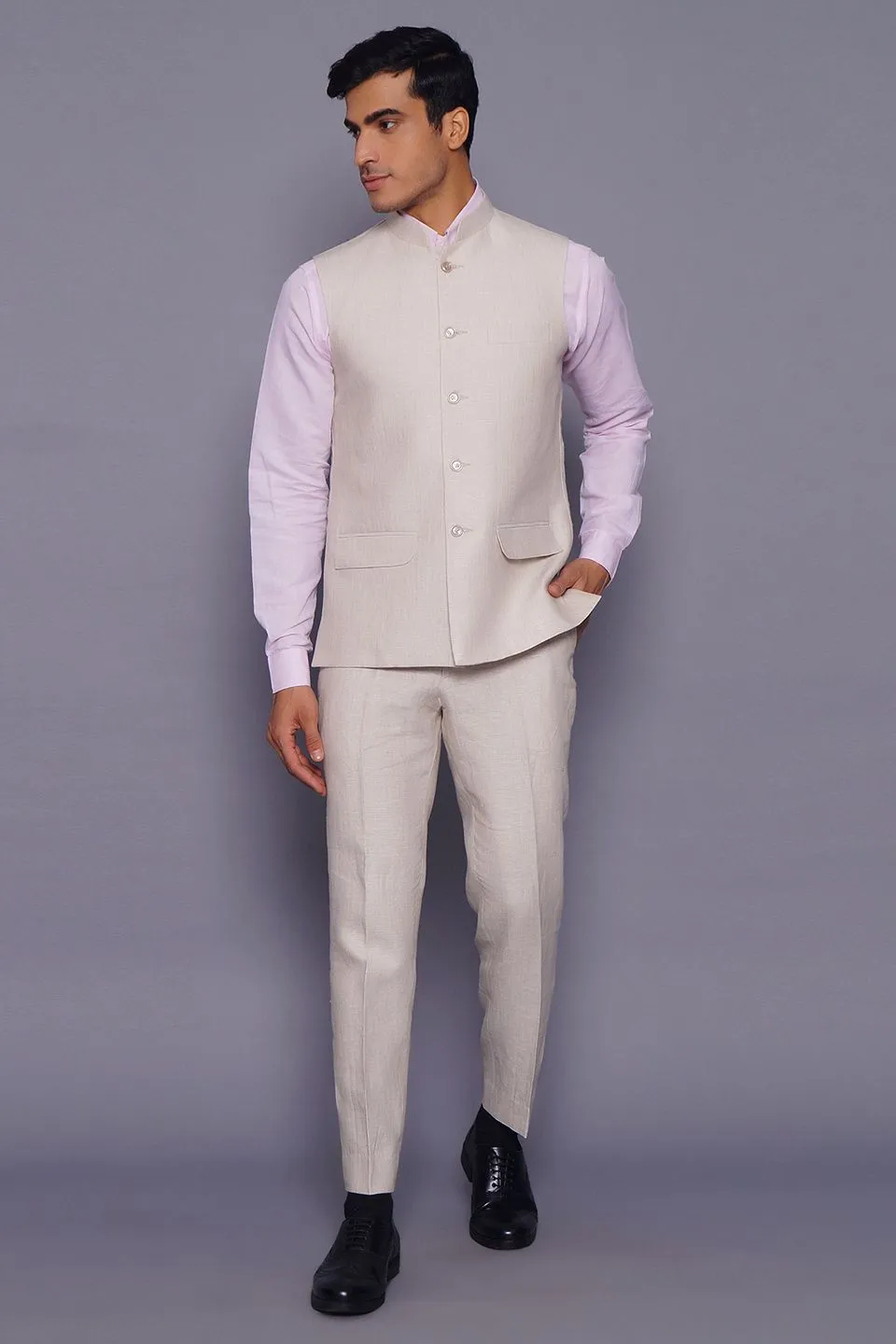 Pure Linen Natural Vest and Trouser Set