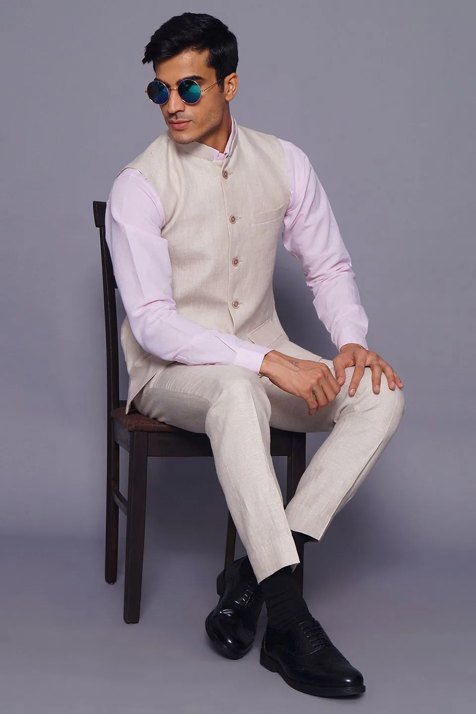 Pure Linen Natural Vest and Trouser Set