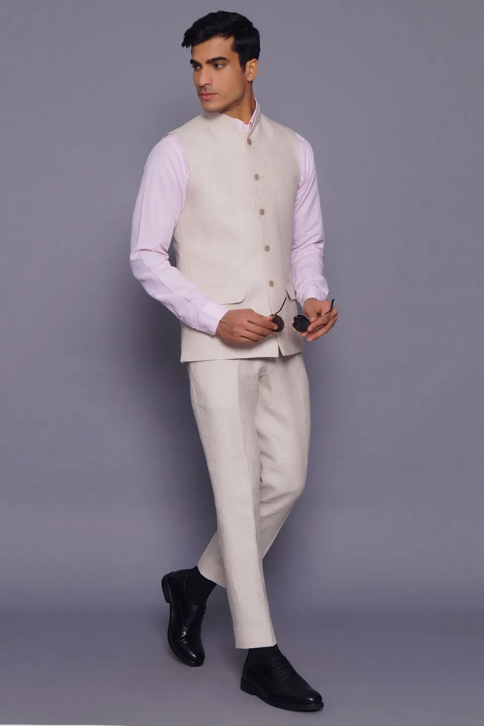 Pure Linen Natural Vest and Trouser Set