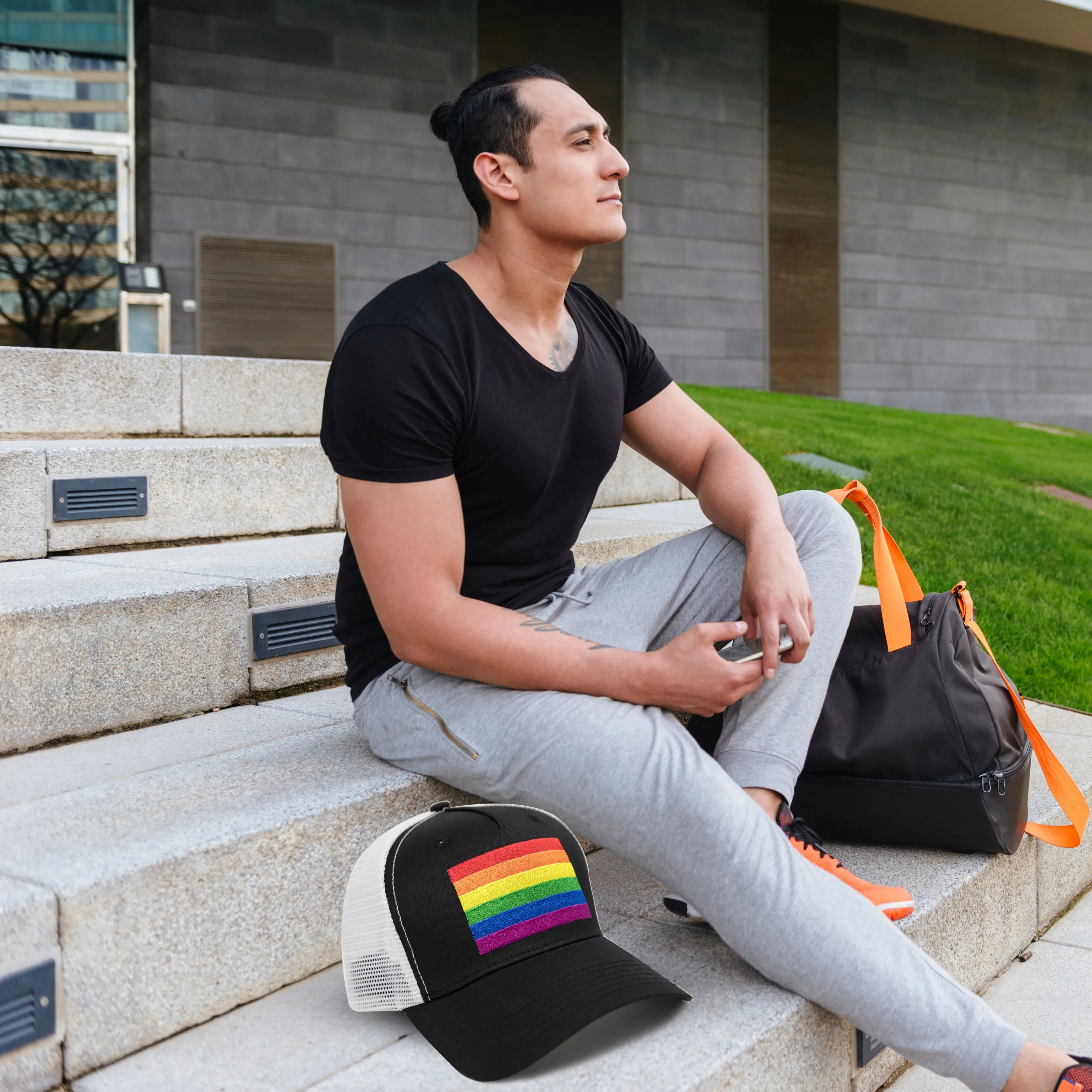 RAINBOW GAY PRIDE FLAG TRUCKER, BASEBALL, SNAPBACK HAT - INTERNATIONAL TIE