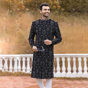 Regal Embroidered Black Designer Sherwani  for Men