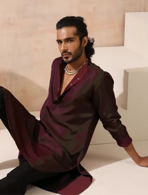 Reversible Maroon Green and Red Satin Kurta