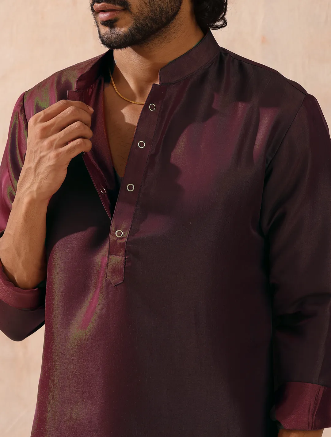 Reversible Maroon Green and Red Satin Kurta