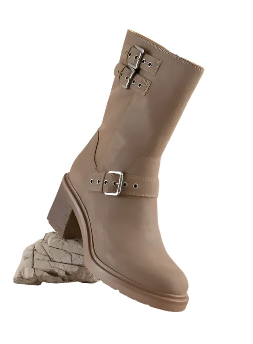Rider Boots with Buckles Taupe Color
