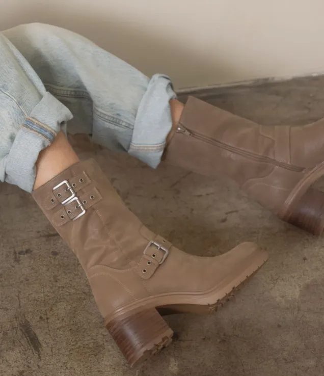 Rider Boots with Buckles Taupe Color